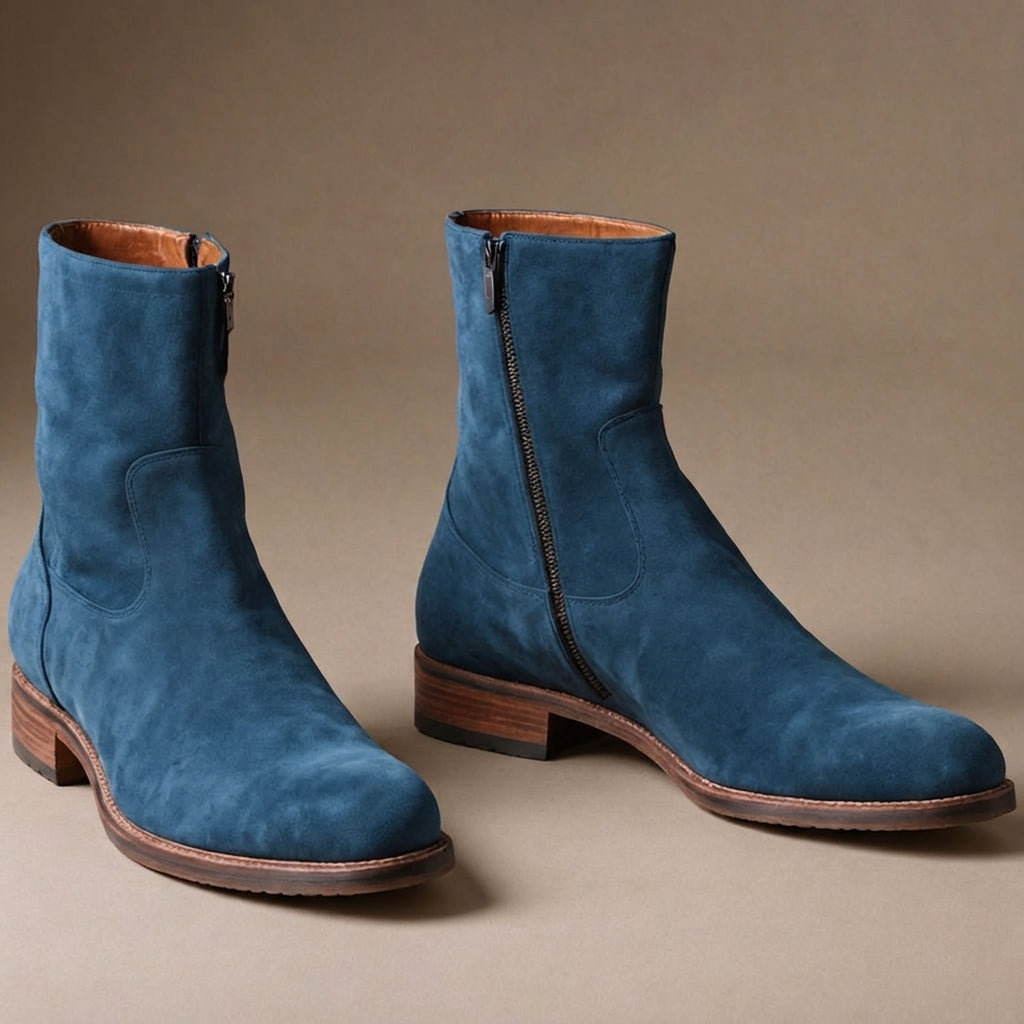 Blue Suede Leather Draven Zipper Boots - AW24