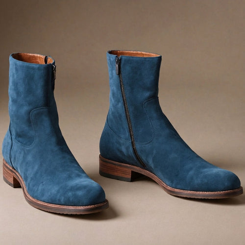 Blue Suede Leather Draven Zipper Boots - AW24