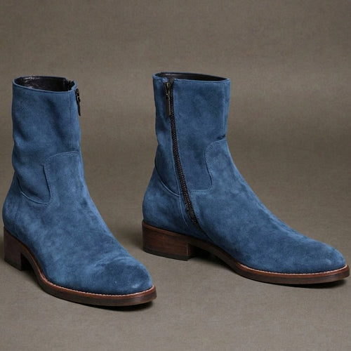 Dark Blue Suede Leather Draven Zipper Boots - AW24