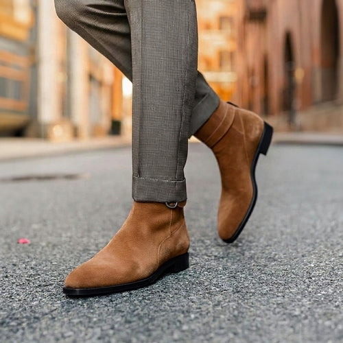 Brown Suede Leather Amarante Slip On Jodhpur Boots