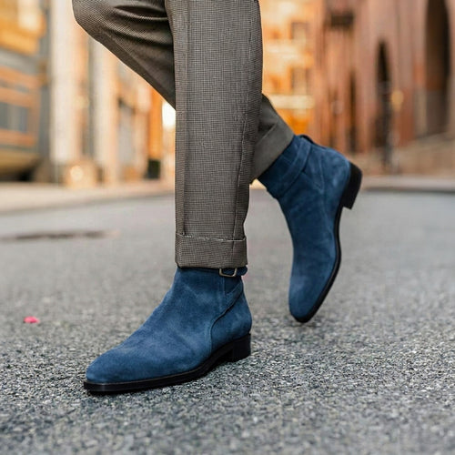 Blue Suede Leather Amarante Slip On Jodhpur Boots