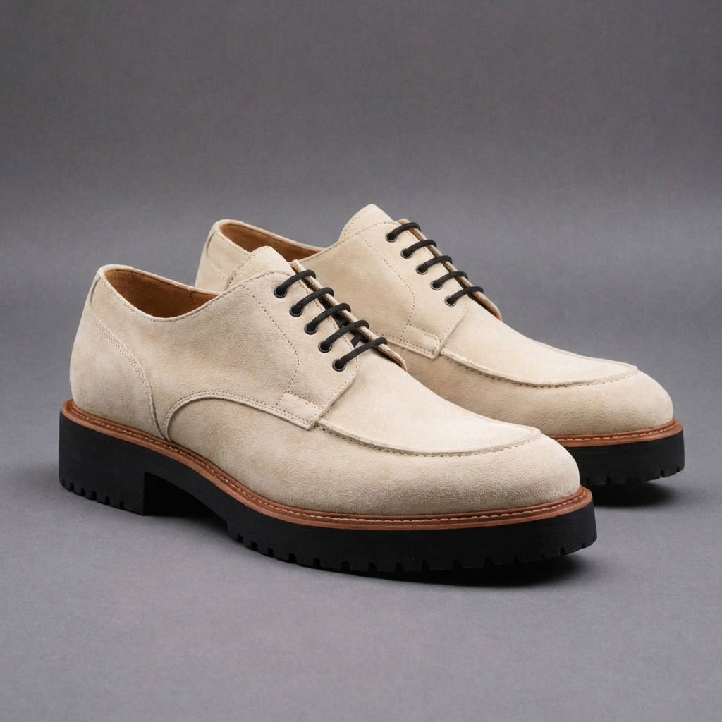 Cream Suede Leather Orion Chunky Derby Shoes - SS23