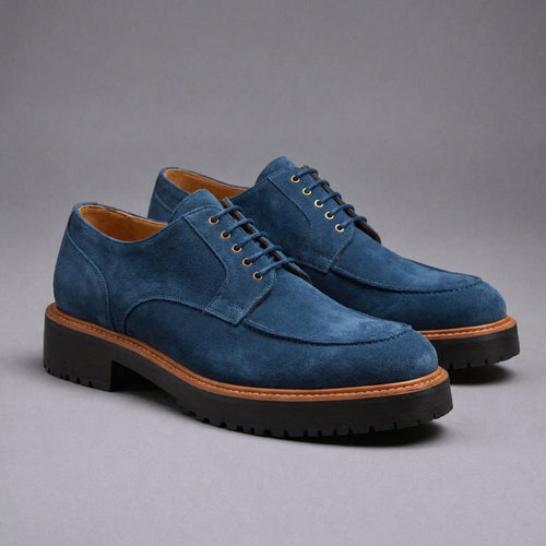Blue Suede Leather Orion Chunky Derby Shoes - SS23