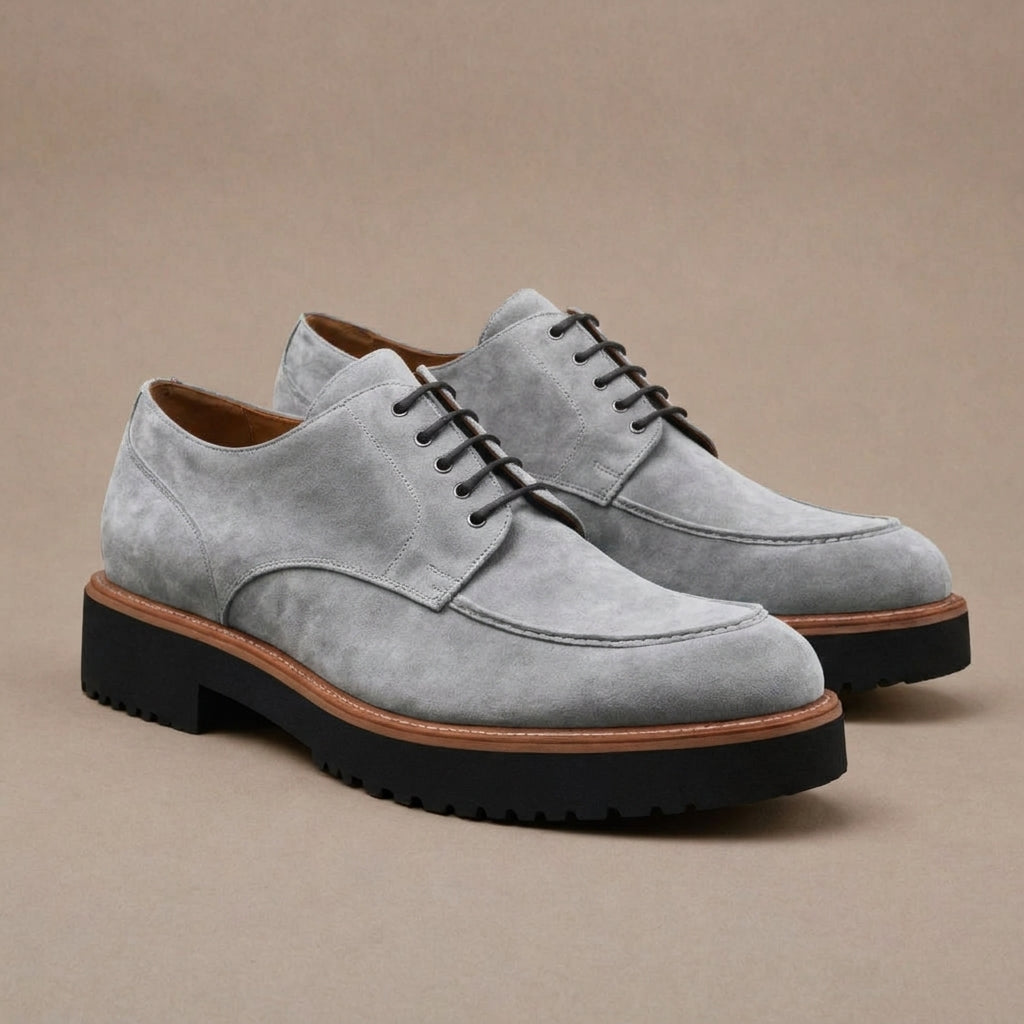 Grey Suede Leather Orion Chunky Derby Shoes - SS23