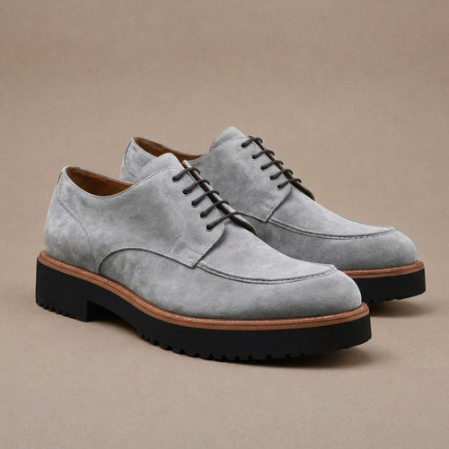 Grey Suede Leather Orion Chunky Derby Shoes - SS23