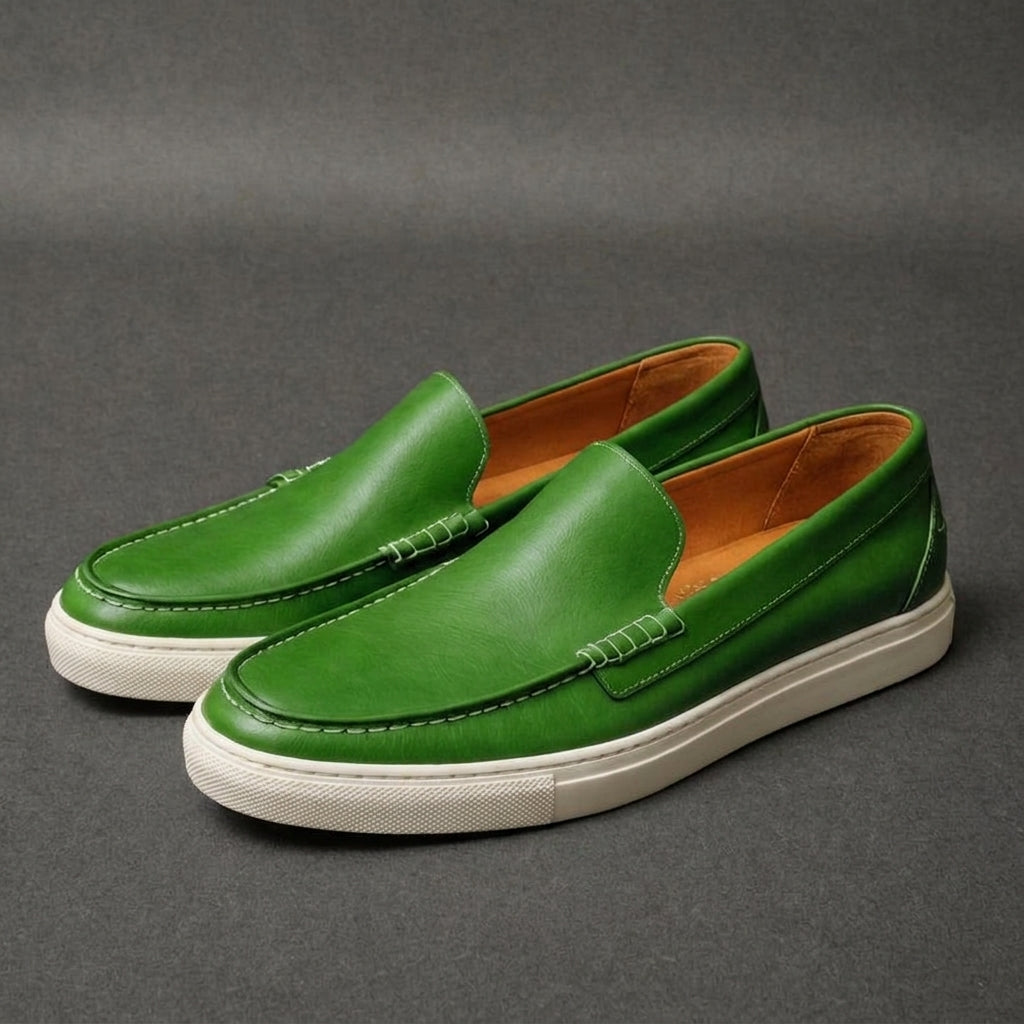 Green Leather Anthea Slip On Sneakers