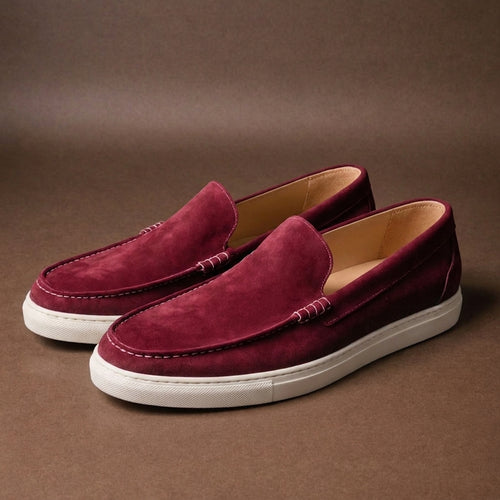 Burgundy Suede Leather Anthea Slip On Sneakers
