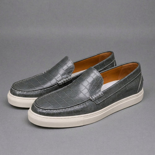 Grey Croc Print Leather Anthea Slip On Sneakers