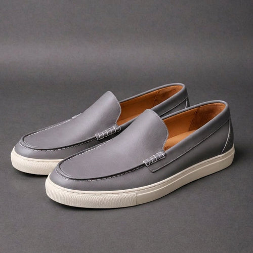 Grey Leather Anthea Slip On Sneakers