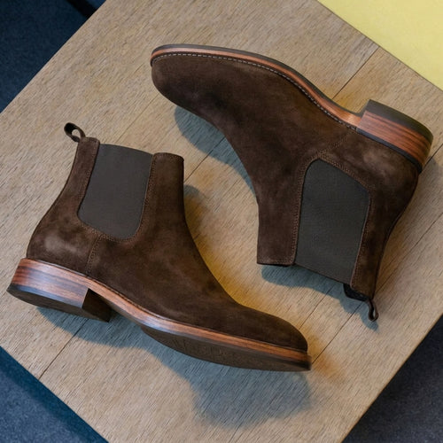 Brown Suede Leather Seville Slip On Chelsea Boots
