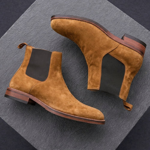 Tan Suede Leather Seville Slip On Chelsea Boots