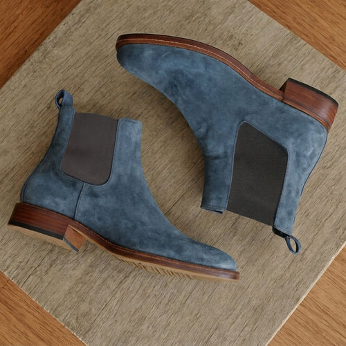Blue Suede Leather Seville Slip On Chelsea Boots