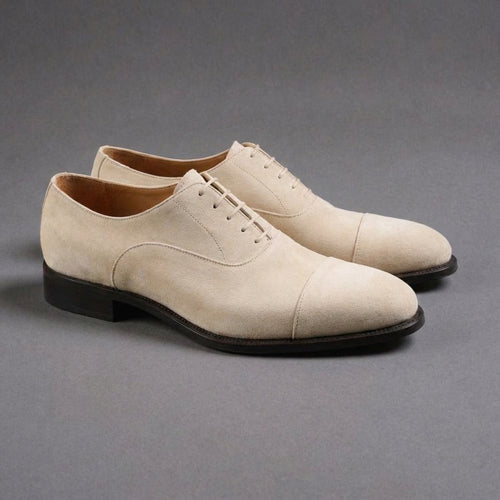 Cream Suede Leather Woodford Balmoral Toe Cap Oxfords - Formal Shoes