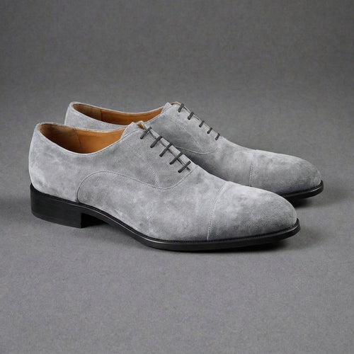 Grey Suede Leather Woodford Balmoral Toe Cap Oxfords - Formal Shoes
