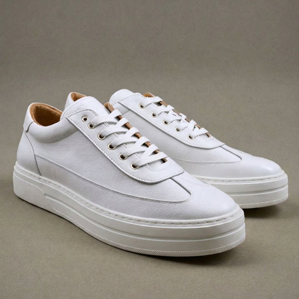 White Leather Dionigi With Thick White Sole Sneakers