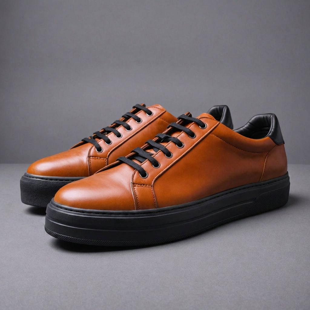 Tan Leather Diletto With Thick Black Sole Sneakers