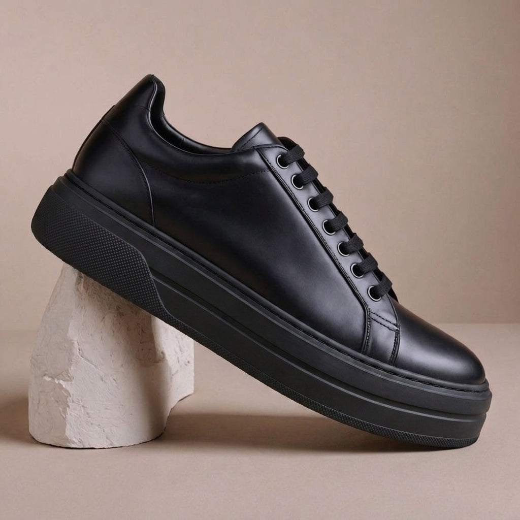 Black Leather Colombano With Thick Sole Sneakers