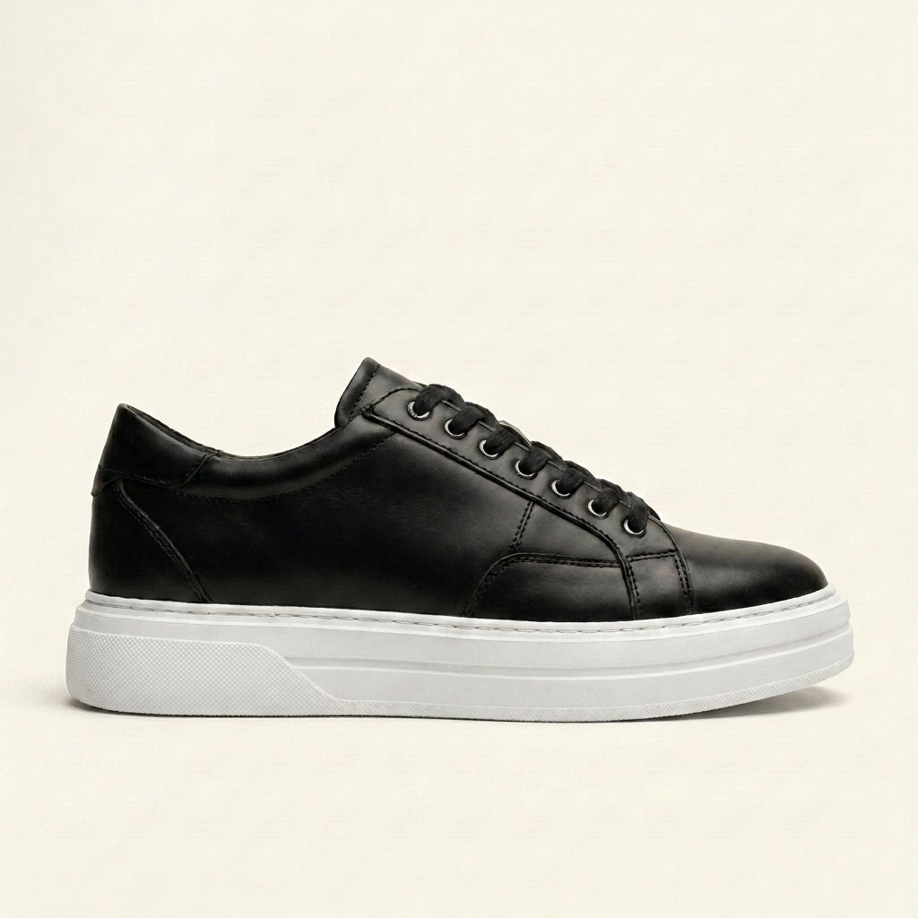 Black Leather Amelie Lace Up Sneakers - Summer 2024 Collection