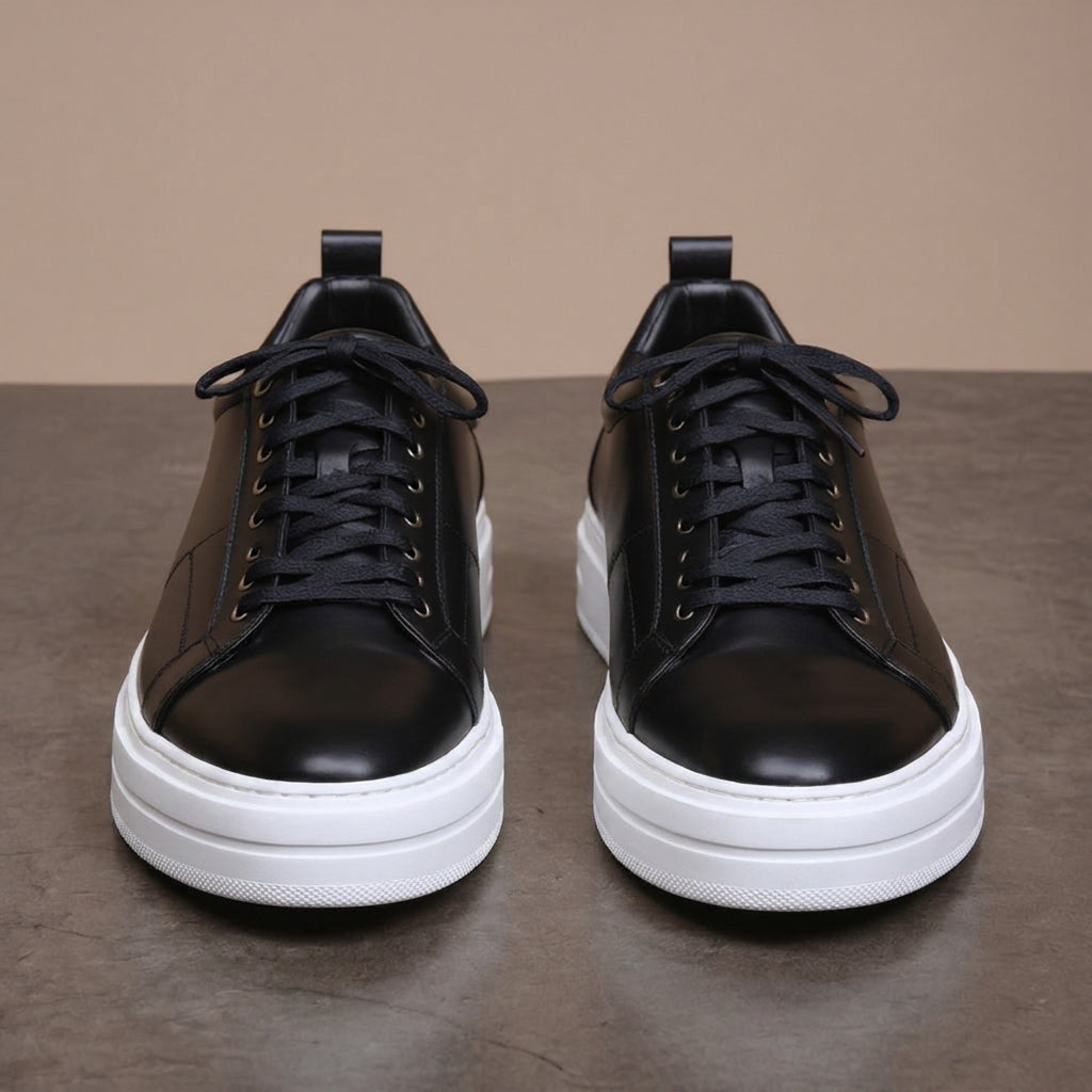 Black Leather Cosma With Thick Sole Sneakers