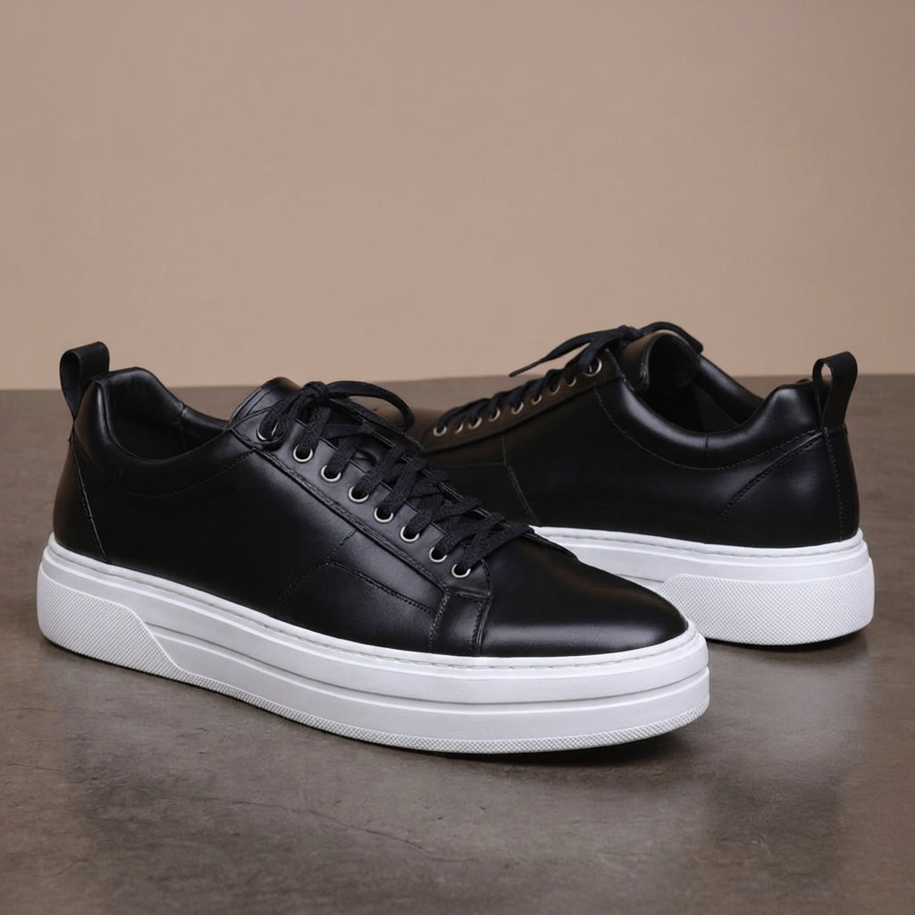 Black Leather Cosma With Thick Sole Sneakers