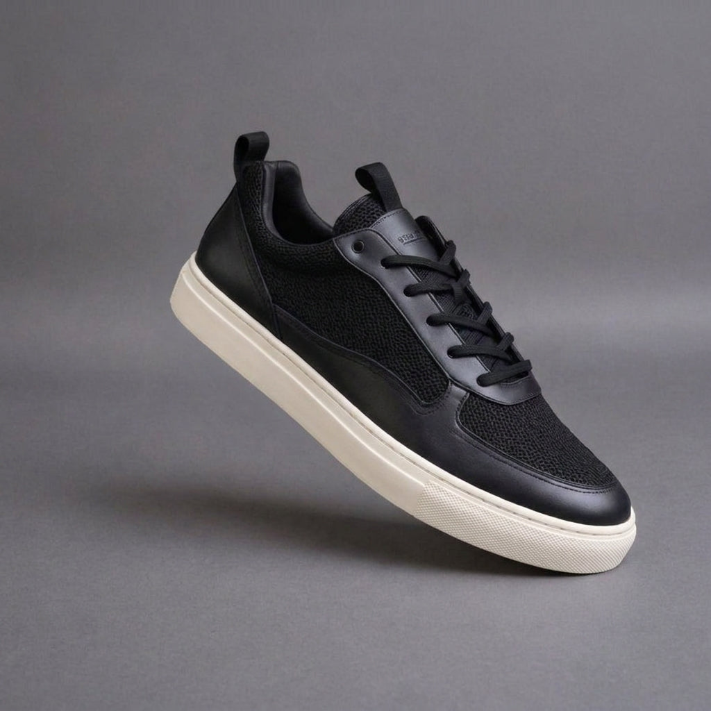 Black Leather Lace Up Running Sneaker Shoes - Summer 2024 Collection
