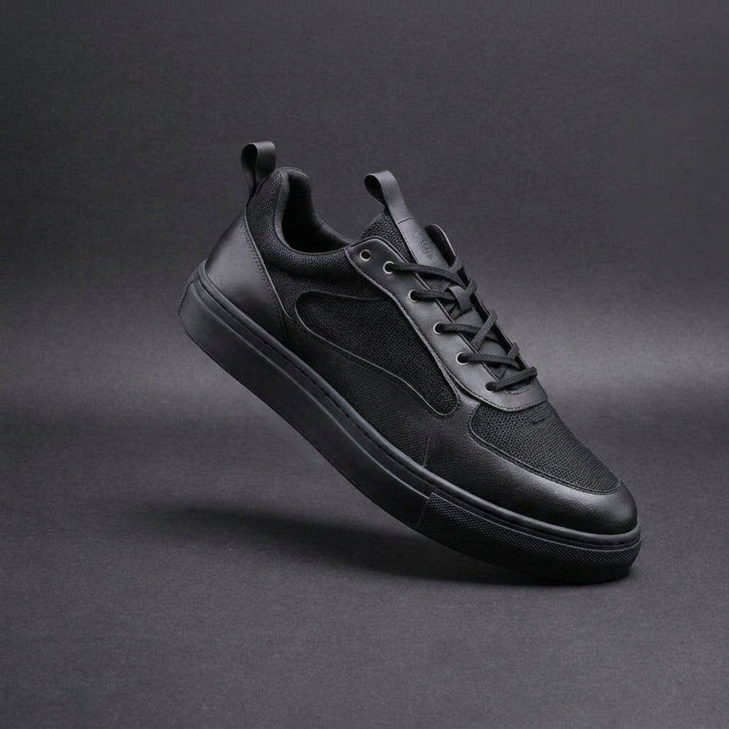 Black Leather Lace Up Running Sneaker Shoes - Summer 2024 Collection