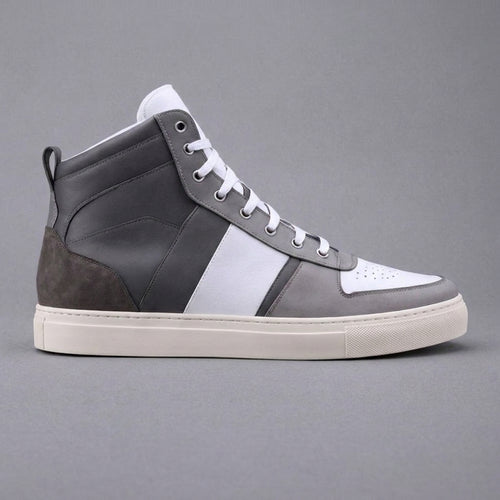 Grey & White Leather Sprint Lace-Up Sneakers with White Sole - Summer 2024 Collection