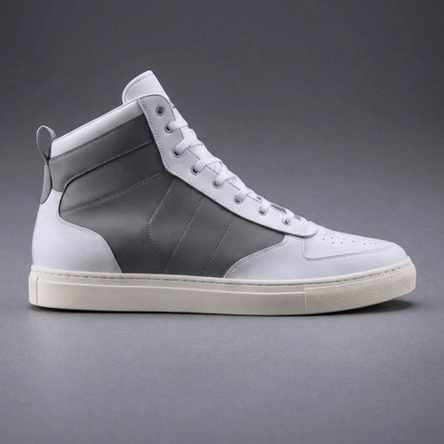 Grey & White Leather Sprint Lace-Up Sneakers with White Sole - Summer 2024 Collection