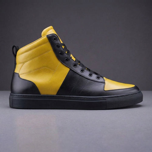 Black & Yellow Leather Sprint Lace-Up Sneakers - Summer 2024 Collection