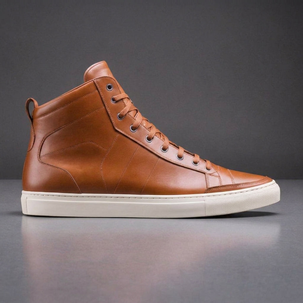 Brown Leather Sprint Lace-Up Sneakers With White Sole - Summer 2024 Collection