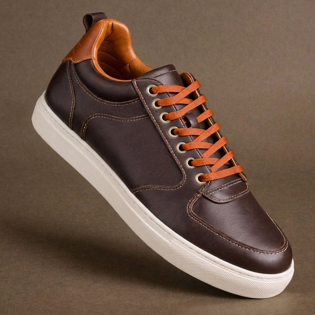 Dark Brown Leather with Low Top Swift Sneak Lace-Up Sneakers with White Sole - Summer 2024 Collection