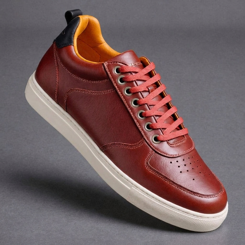 Red Leather with Low Top Swift Sneak Lace-Up Sneakers with White Sole - Summer 2024 Collection