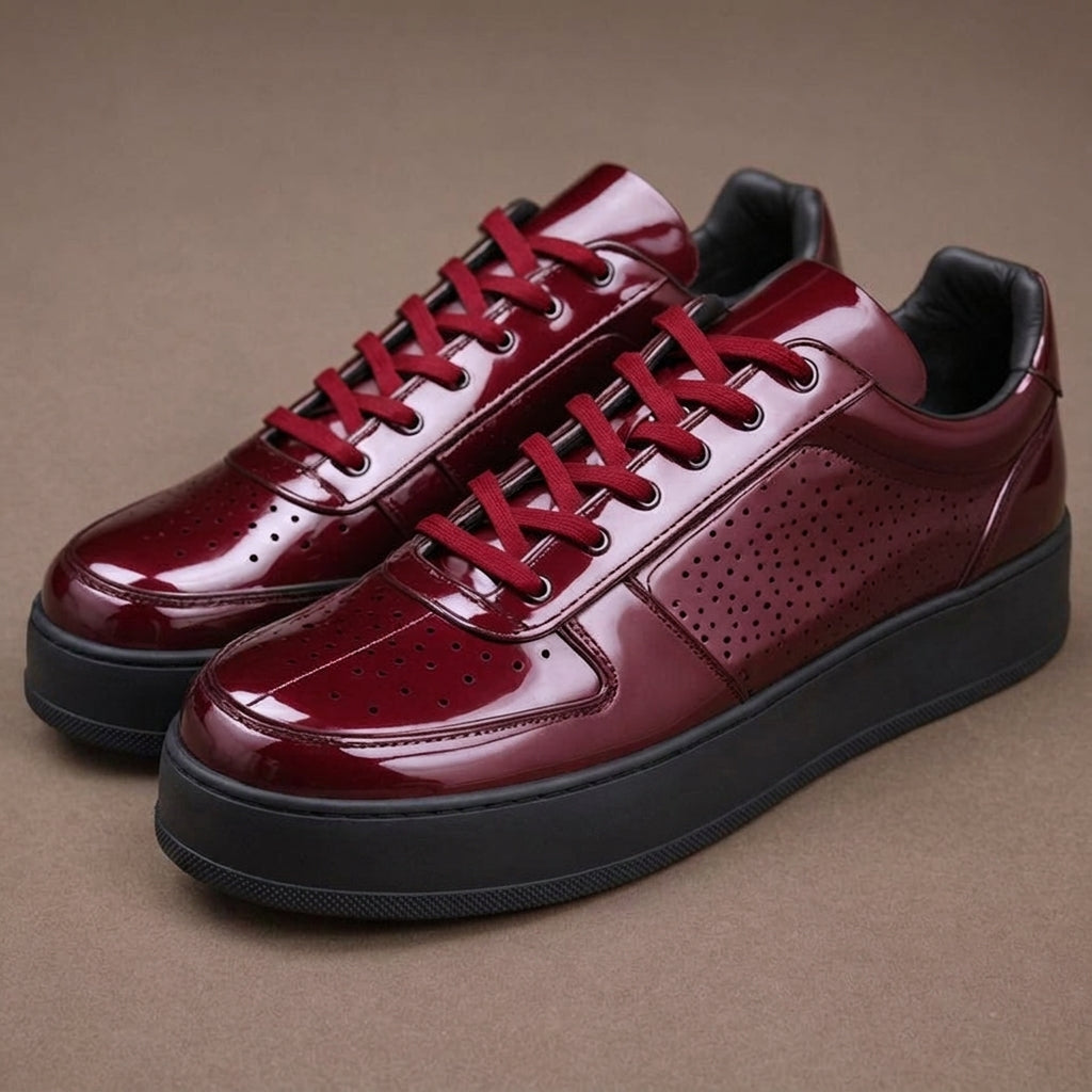 Burgundy Leather Savvy Lace-Up Sneakers with Black Sole - Summer 2024 Collection