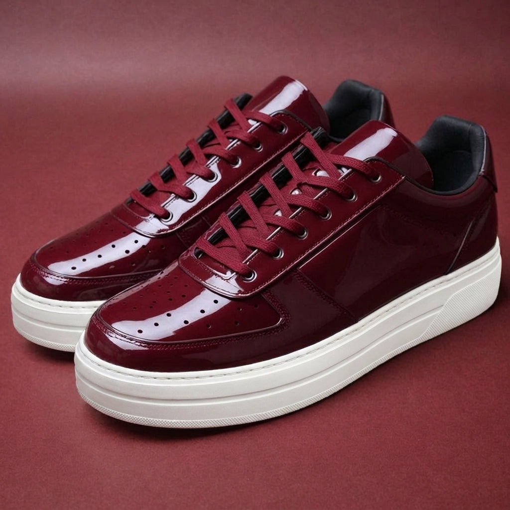 Burgundy Leather Savvy Lace-Up Sneakers With White Sole - Summer 2024 Collection