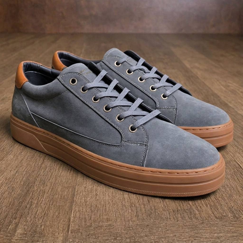 Grey Leathe Street Sprint Lace-Up Sneakers with Honey Colour Sole - Summer 2024 Collection