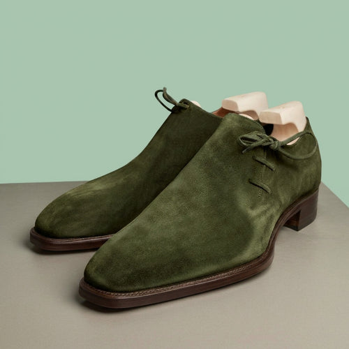Green Suede Leather Camria Whole Cut Oxfords - Formal Shoes