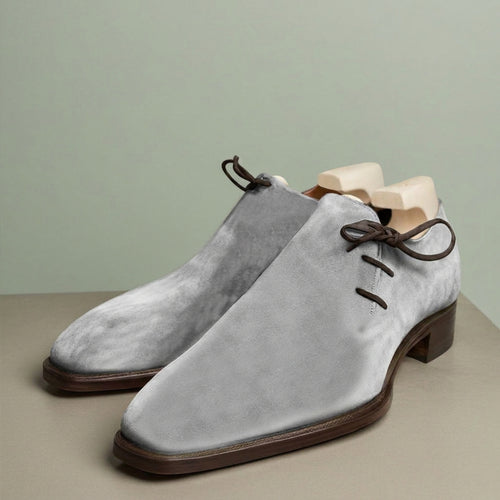 Grey Suede Leather Camria Whole Cut Oxfords - Formal Shoes