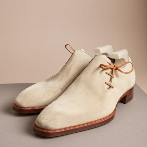 Cream Suede Leather Camria Whole Cut Oxfords - Formal Shoes