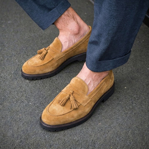 Tan Suede Belize Chunky Tassel Loafers - With Track Soles - AW24