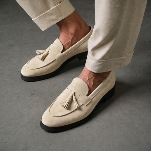 Cream Suede Belize Chunky Tassel Loafers - With Track Soles - AW24