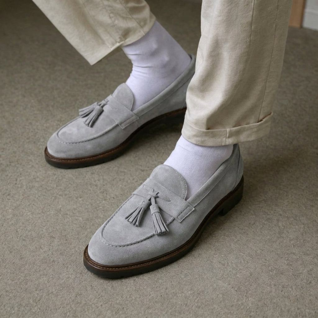 Grey Suede Belize Chunky Tassel Loafers - With Track Soles - AW24