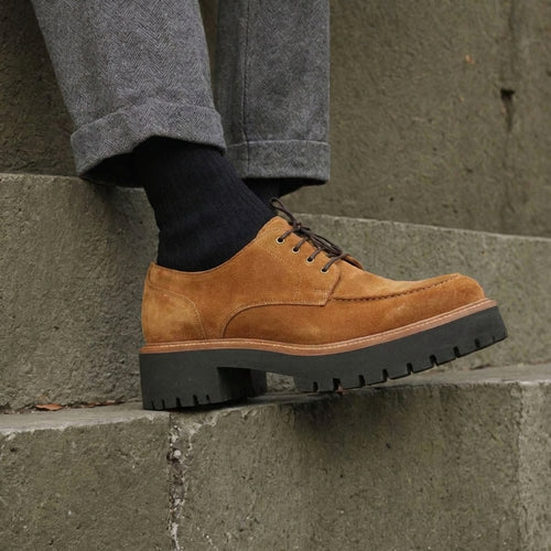 Brown Suede Leather Eros Chunky Derby Shoes - AW24