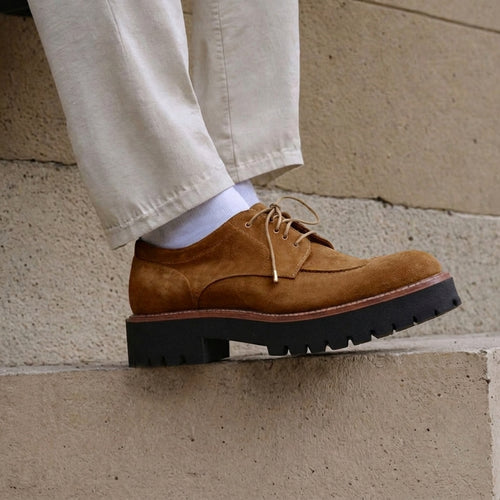Cream Suede Leather Eros Chunky Derby Shoes - AW24
