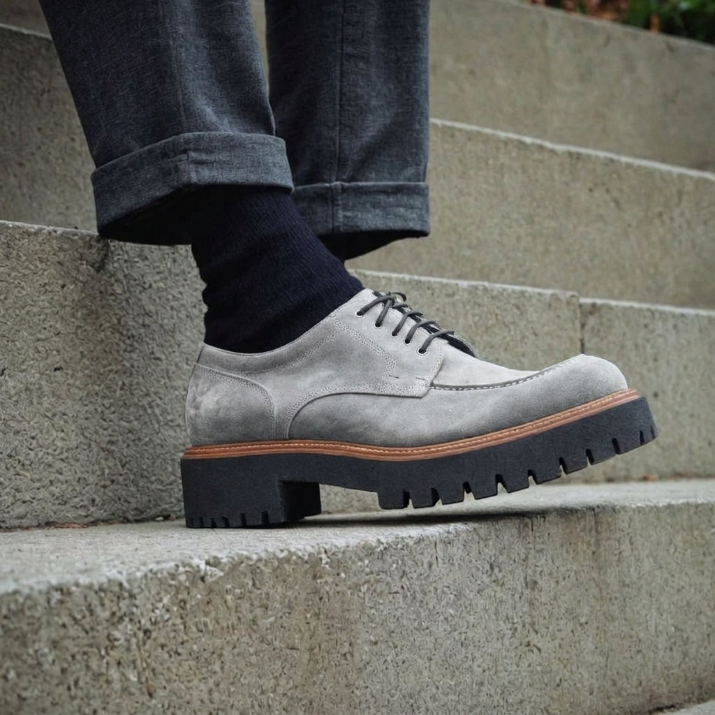 Grey Suede Leather Eros Chunky Derby Shoes - AW24