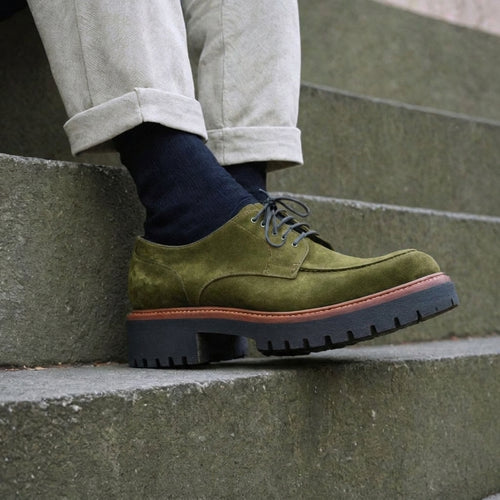Green Suede Leather Eros Chunky Derby Shoes - AW24