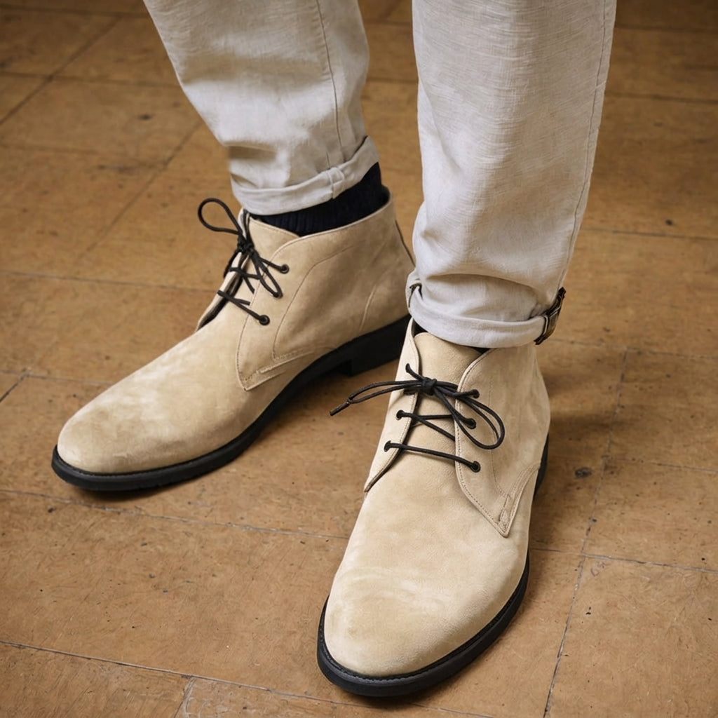 Cream Suede Sahara Step Chukka Desert Boots with Leather Sole - Summer 2024 Collection