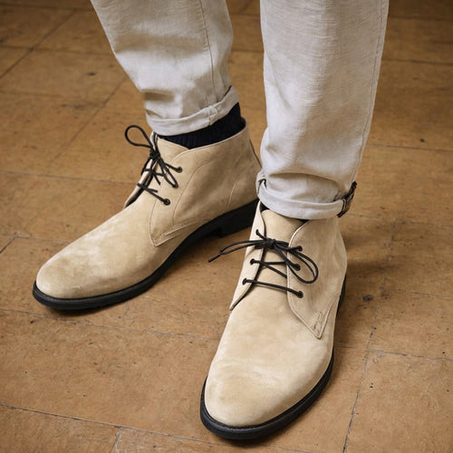 Cream Suede Sahara Step Chukka Desert Boots with Leather Sole - Summer 2024 Collection