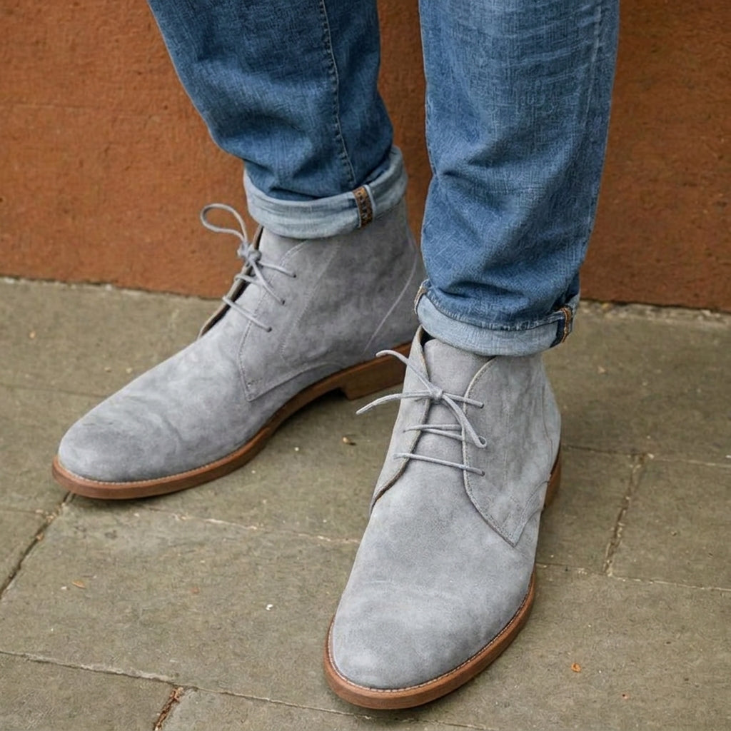 Grey Suede Sahara Step Chukka Desert Boots with Leather Sole - Summer 2024 Collection