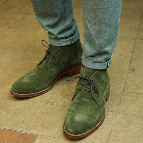 Green Suede Sahara Step Chukka Desert Boots with Leather Sole - Summer 2024 Collection