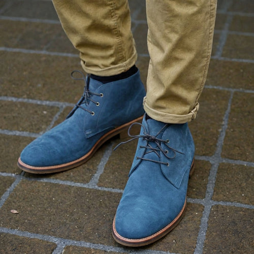 Blue Suede Sahara Step Chukka Desert Boots with Leather Sole - Summer 2024 Collection
